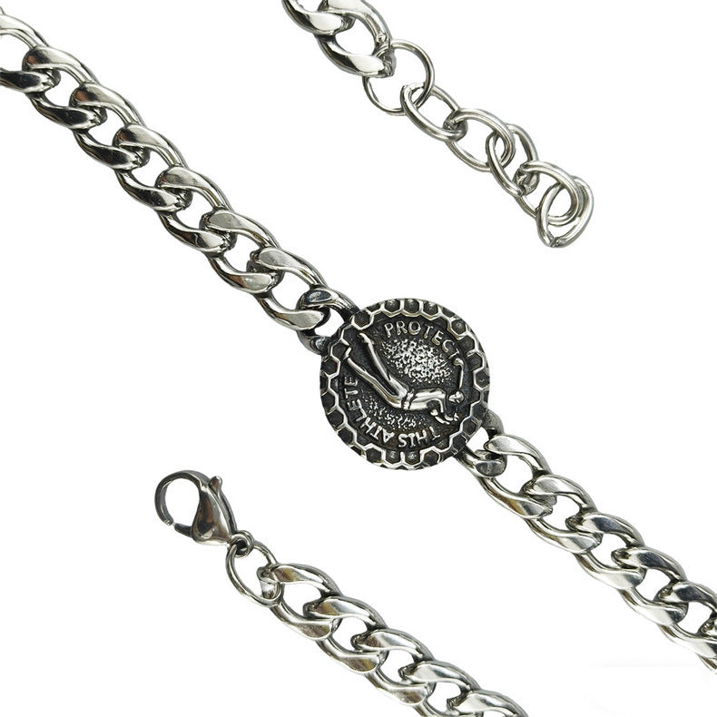 Hip-Hop Stainless Steel Retro Punk Skull Dragon Pattern Round Plate Sports Men's Bracelet Accessories Wholesale