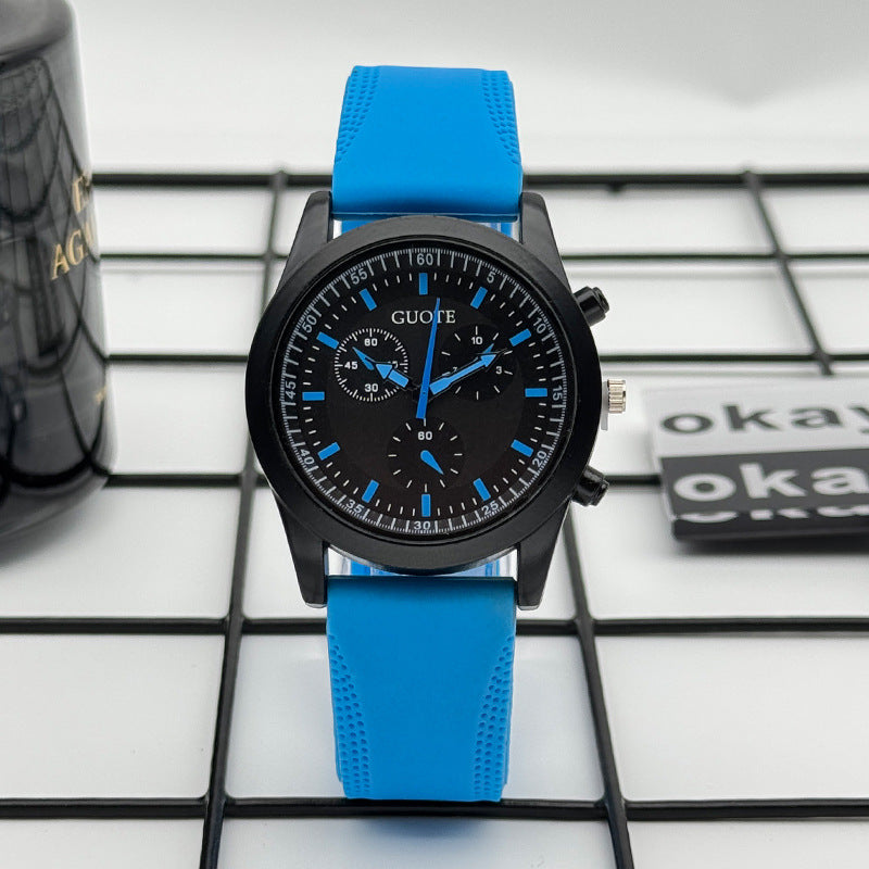 Sport Style Black & Yellow Quartz Watch with Silicone Strap – 42mm