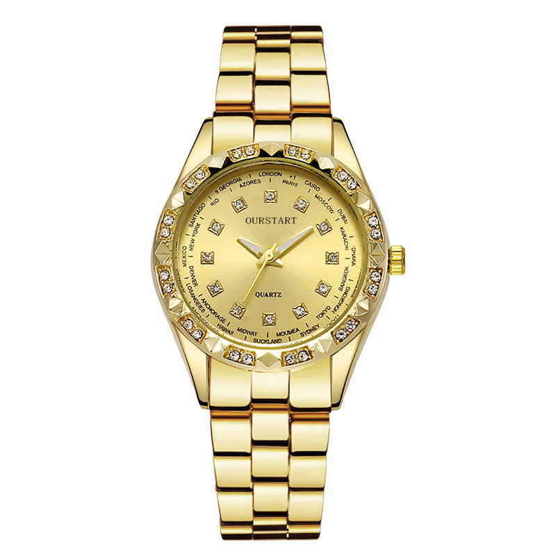 Gold Stainless Steel Diamond Dial Quartz Watch – Unisex