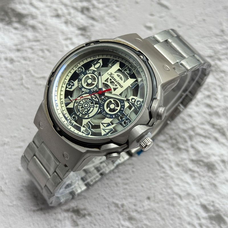 Men’s 46mm Fashion Quartz Watch – Alloy Case & Stainless Steel Band – Multi Dial Styles