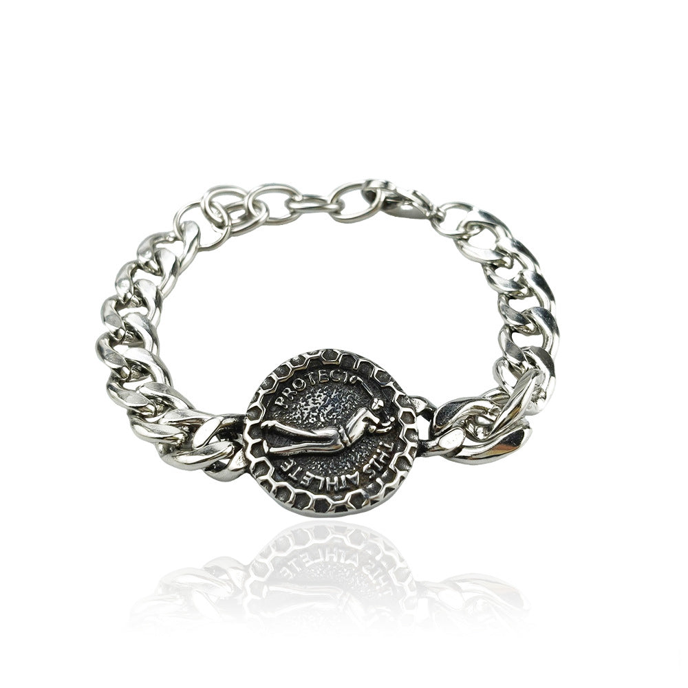 Hip-Hop Stainless Steel Retro Punk Skull Dragon Pattern Round Plate Sports Men's Bracelet Accessories Wholesale