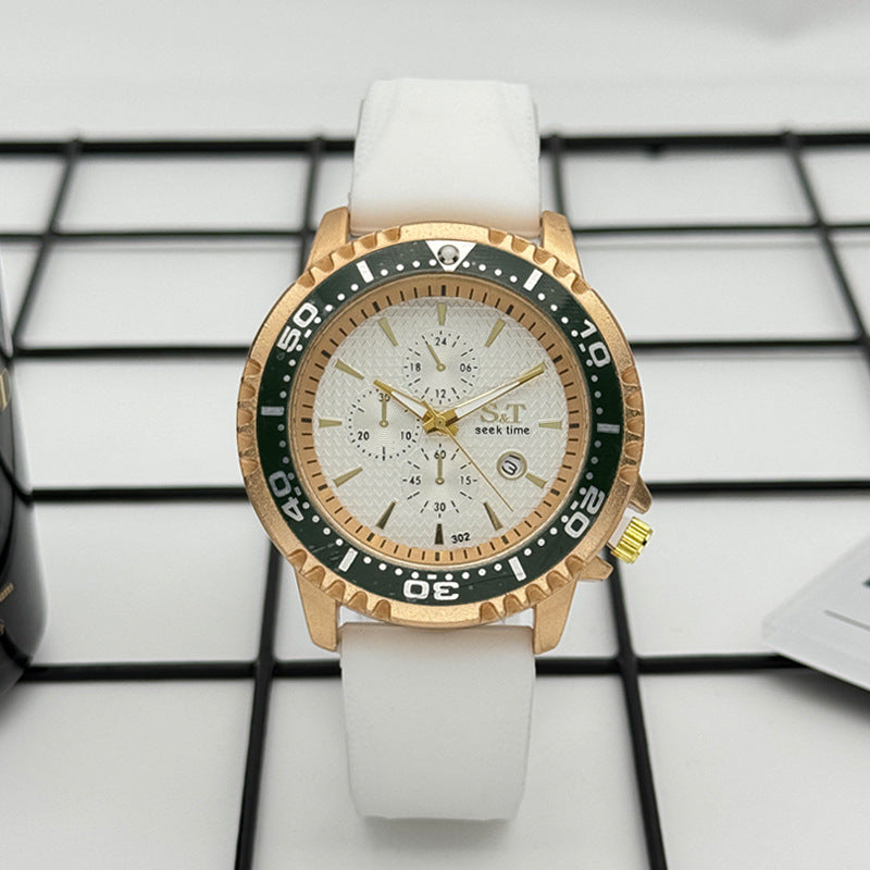 Sport Diver Style Quartz Watch with Silicone Strap – 46mm