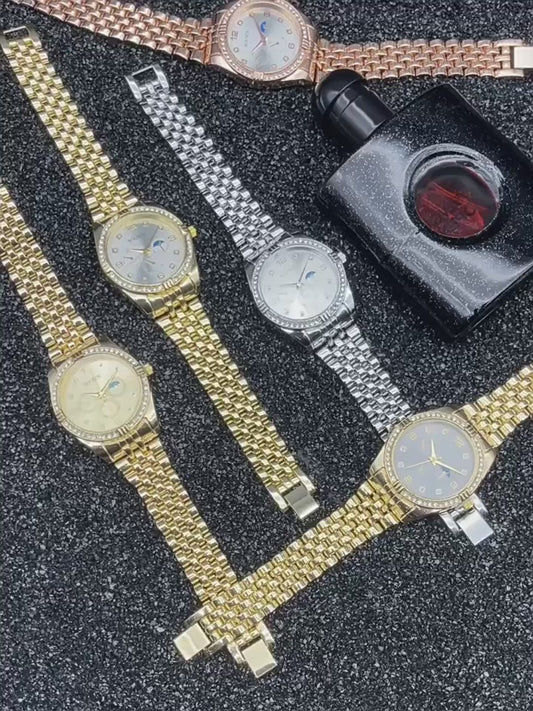 Luxury Gold Women’s Quartz Watch with Crystal Bezel – 36mm