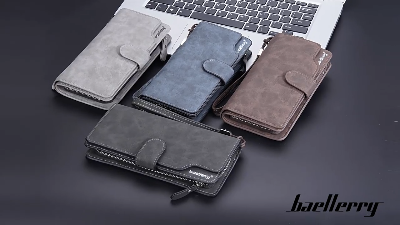 aellerry Men’s Long PU Leather Wallet｜Large Capacity Business Clutch｜Wrist Strap｜Multi-card Organizer｜Fast Shipping from Spain Warehouse